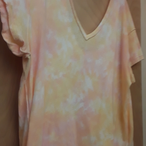Free People Orange Pink Yellow Tie Die V Neck Knit Oversized Dolman Top L No - Picture 8 of 8